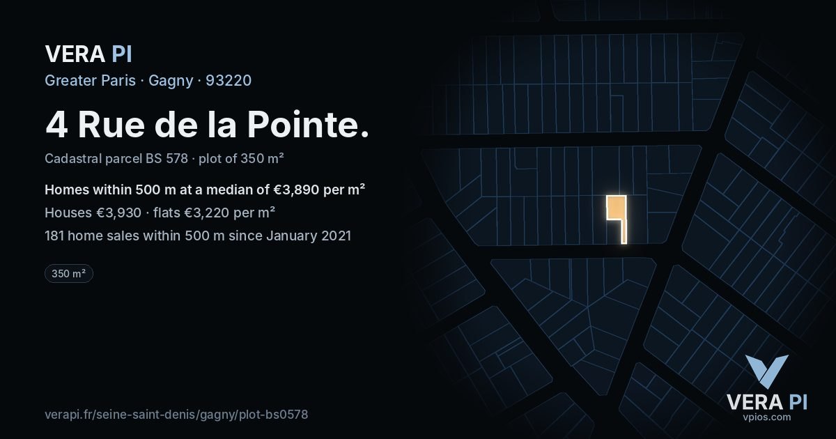 4 Rue de la Pointe, Gagny at night – the plot lit, the parcels around coloured by the prices near them