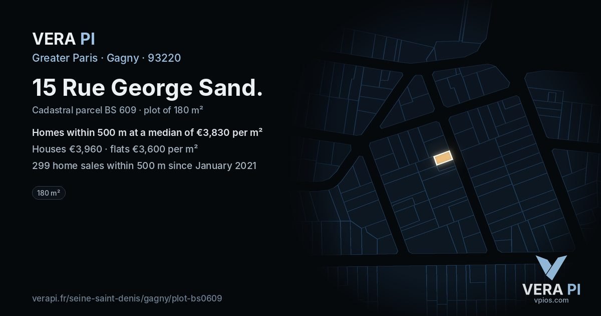 15 Rue George Sand, Gagny at night – the plot lit, the parcels around coloured by the prices near them