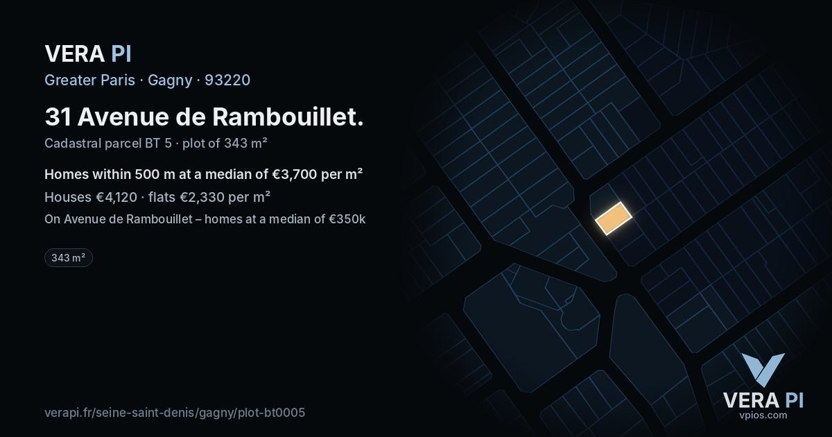 31 Avenue de Rambouillet, Gagny at night – the plot lit, the parcels around coloured by the prices near them