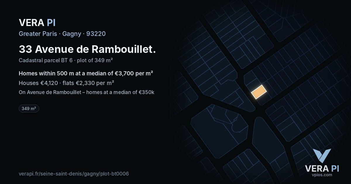 33 Avenue de Rambouillet, Gagny at night – the plot lit, the parcels around coloured by the prices near them