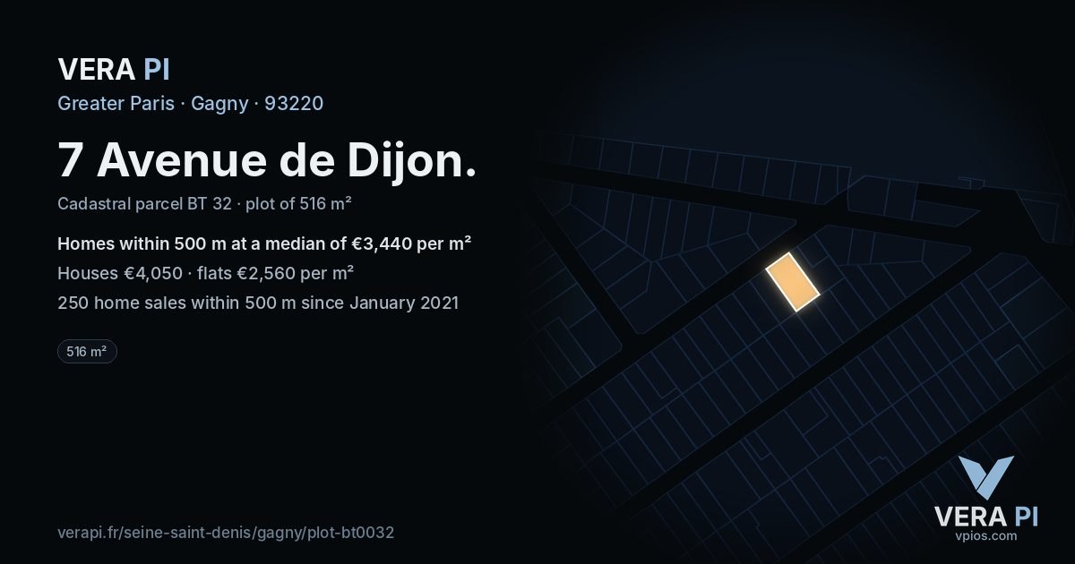 7 Avenue de Dijon, Gagny at night – the plot lit, the parcels around coloured by the prices near them