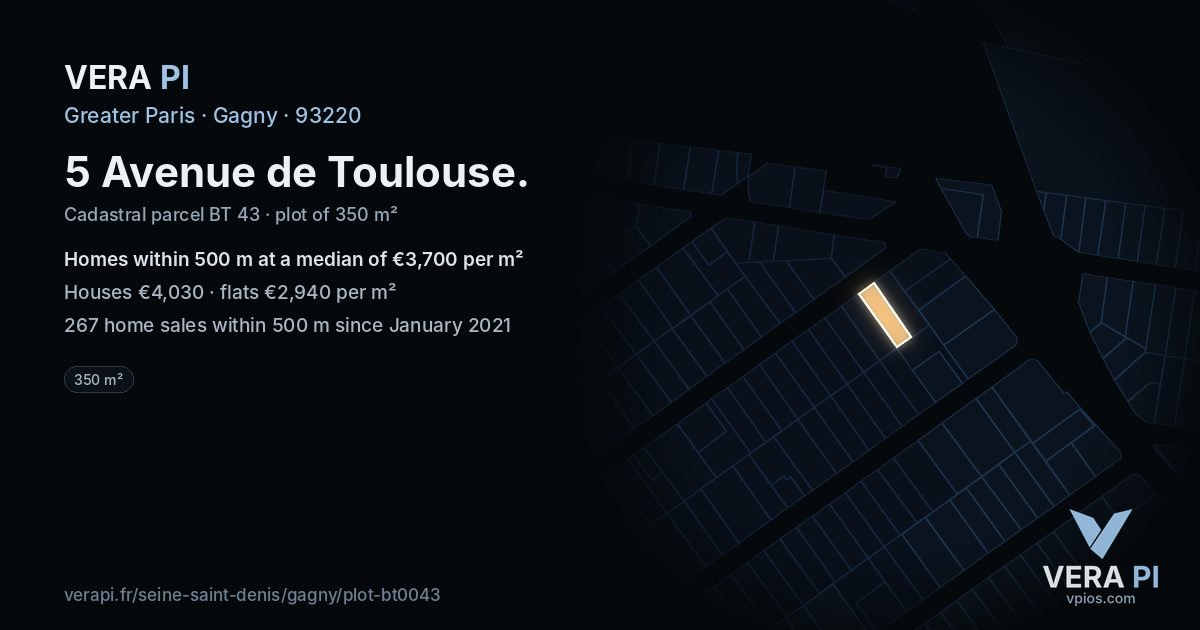 5 Avenue de Toulouse, Gagny at night – the plot lit, the parcels around coloured by the prices near them