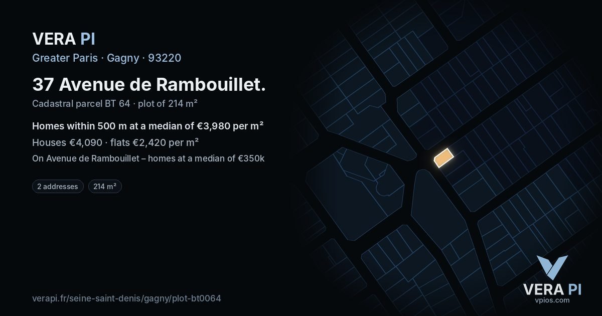 37 Avenue de Rambouillet, Gagny at night – the plot lit, the parcels around coloured by the prices near them