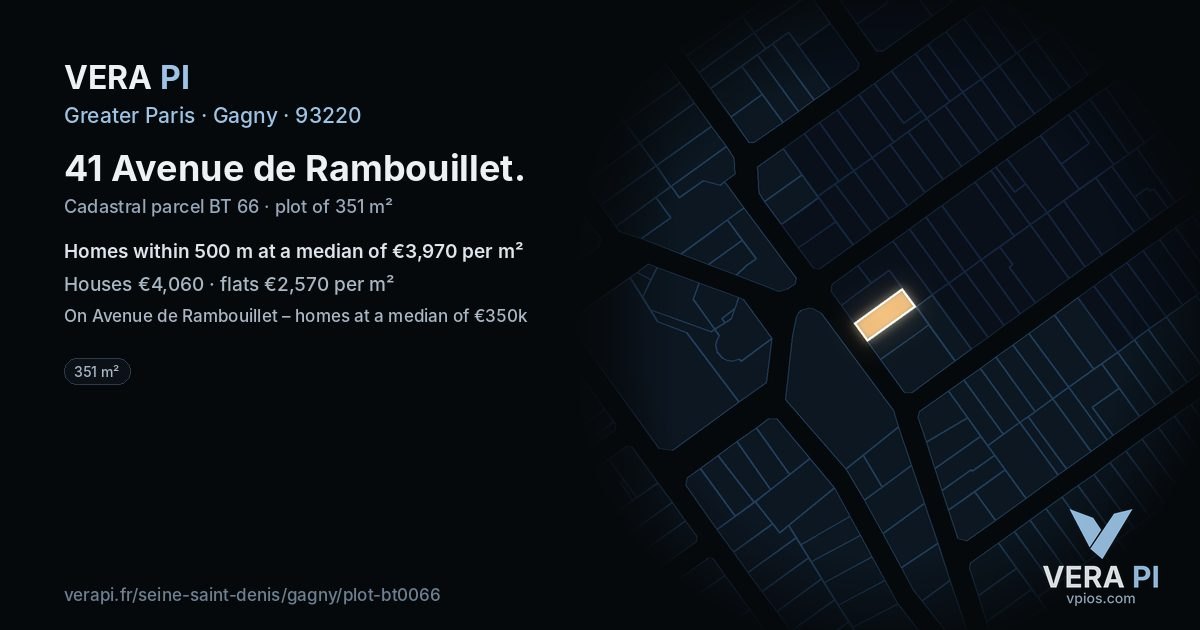 41 Avenue de Rambouillet, Gagny at night – the plot lit, the parcels around coloured by the prices near them