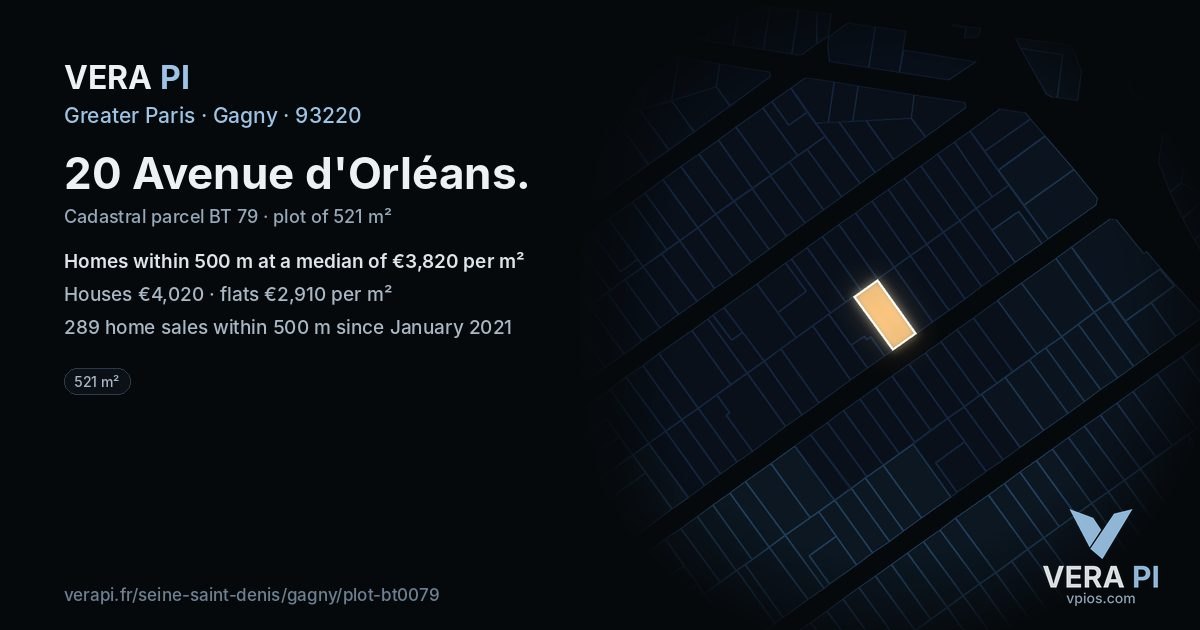 20 Avenue d'Orléans, Gagny at night – the plot lit, the parcels around coloured by the prices near them