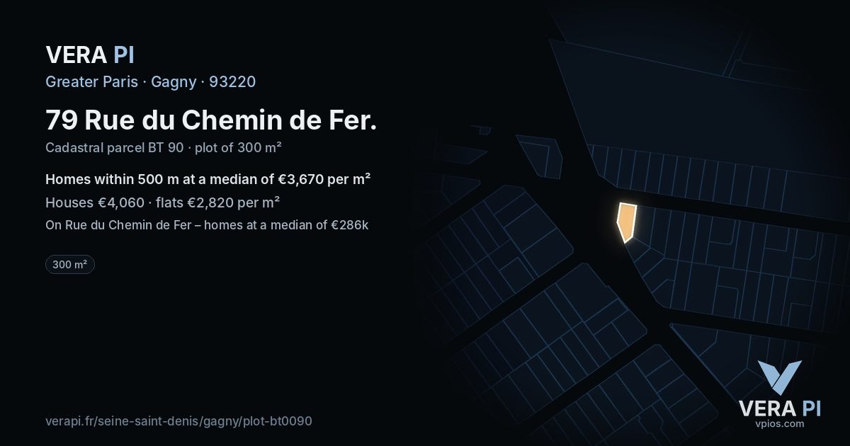 79 Rue du Chemin de Fer, Gagny at night – the plot lit, the parcels around coloured by the prices near them