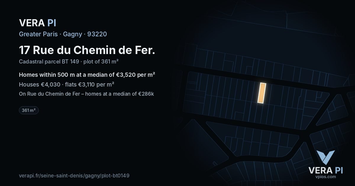 17 Rue du Chemin de Fer, Gagny at night – the plot lit, the parcels around coloured by the prices near them