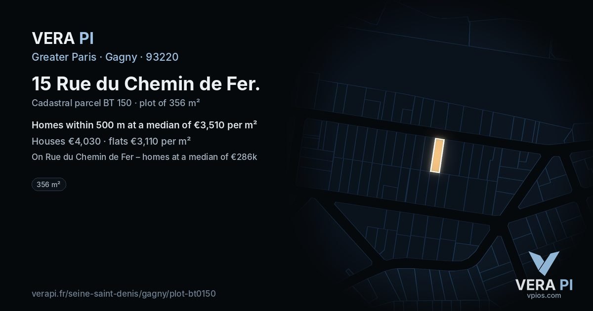 15 Rue du Chemin de Fer, Gagny at night – the plot lit, the parcels around coloured by the prices near them