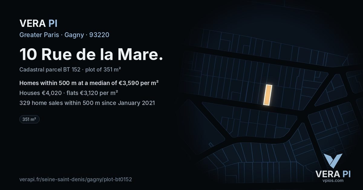 10 Rue de la Mare, Gagny at night – the plot lit, the parcels around coloured by the prices near them