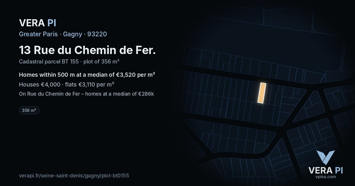 13 Rue du Chemin de Fer, Gagny at night – the plot lit, the parcels around coloured by the prices near them