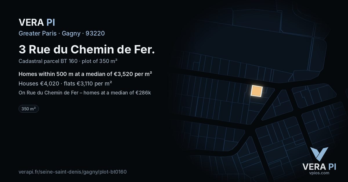 3 Rue du Chemin de Fer, Gagny at night – the plot lit, the parcels around coloured by the prices near them