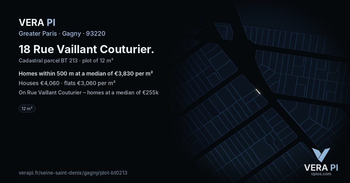18 Rue Vaillant Couturier, Gagny at night – the plot lit, the parcels around coloured by the prices near them
