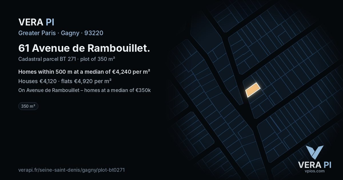 61 Avenue de Rambouillet, Gagny at night – the plot lit, the parcels around coloured by the prices near them
