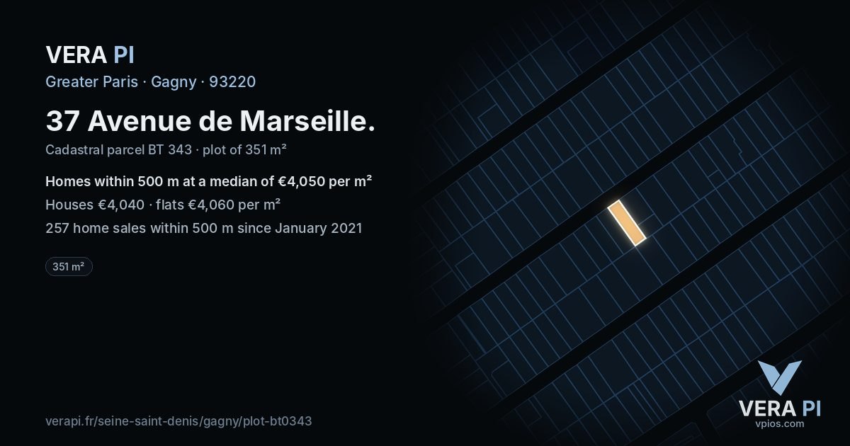 37 Avenue de Marseille, Gagny at night – the plot lit, the parcels around coloured by the prices near them