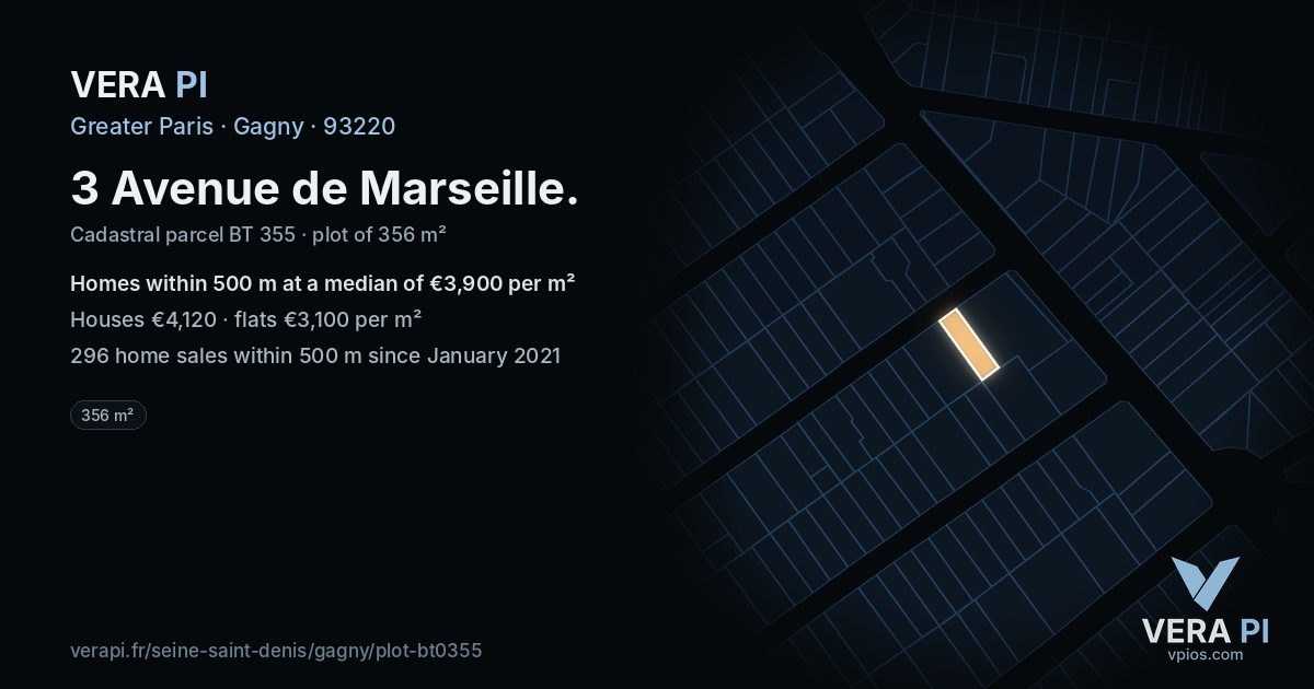 3 Avenue de Marseille, Gagny at night – the plot lit, the parcels around coloured by the prices near them