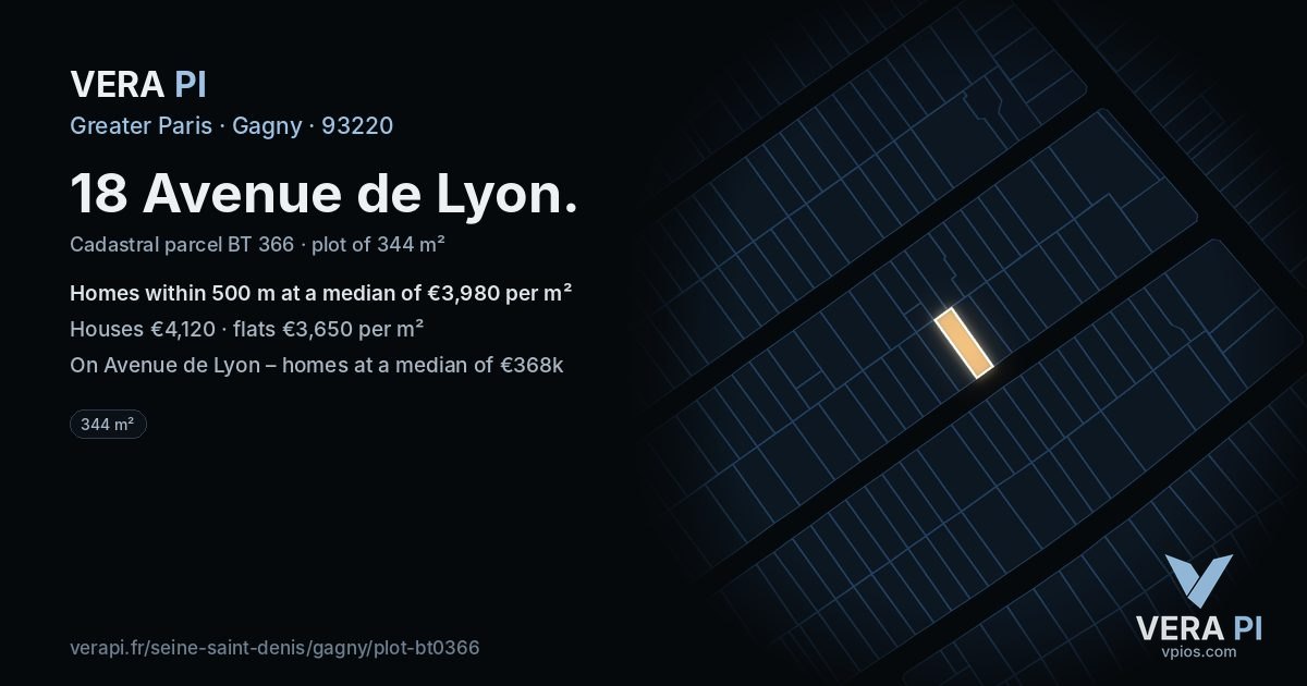 18 Avenue de Lyon, Gagny at night – the plot lit, the parcels around coloured by the prices near them