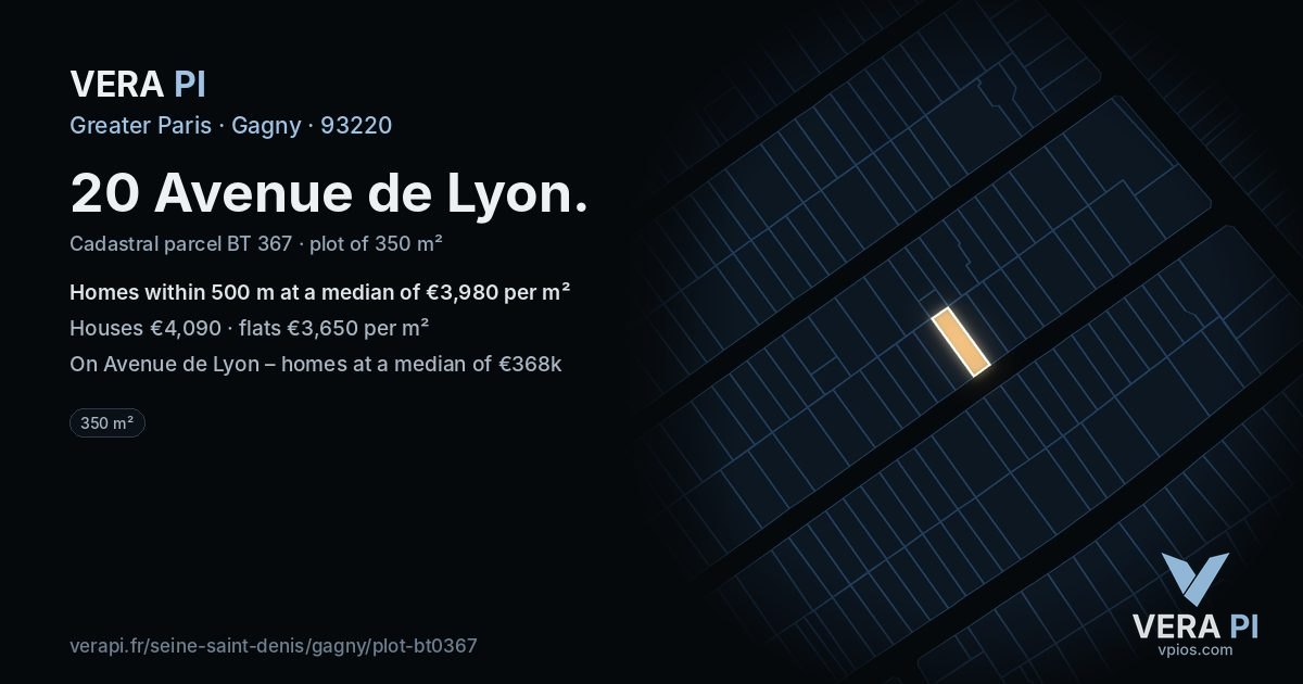 20 Avenue de Lyon, Gagny at night – the plot lit, the parcels around coloured by the prices near them