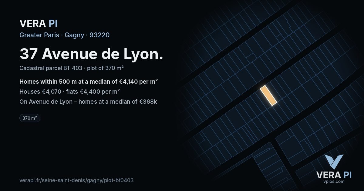 37 Avenue de Lyon, Gagny at night – the plot lit, the parcels around coloured by the prices near them