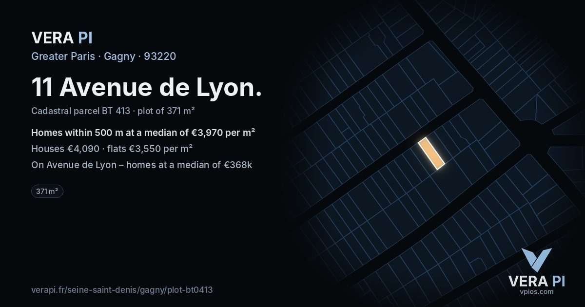 11 Avenue de Lyon, Gagny at night – the plot lit, the parcels around coloured by the prices near them