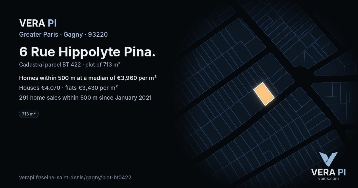 6 Rue Hippolyte Pina, Gagny at night – the plot lit, the parcels around coloured by the prices near them