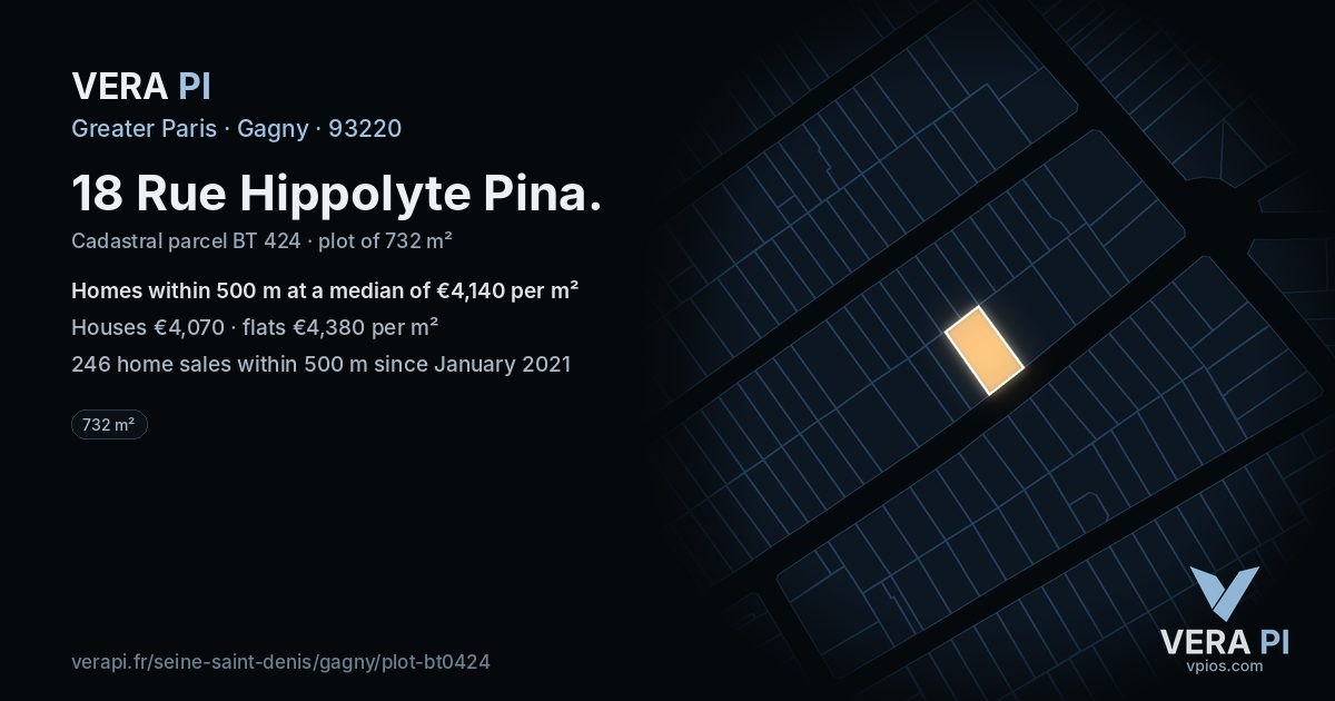 18 Rue Hippolyte Pina, Gagny at night – the plot lit, the parcels around coloured by the prices near them