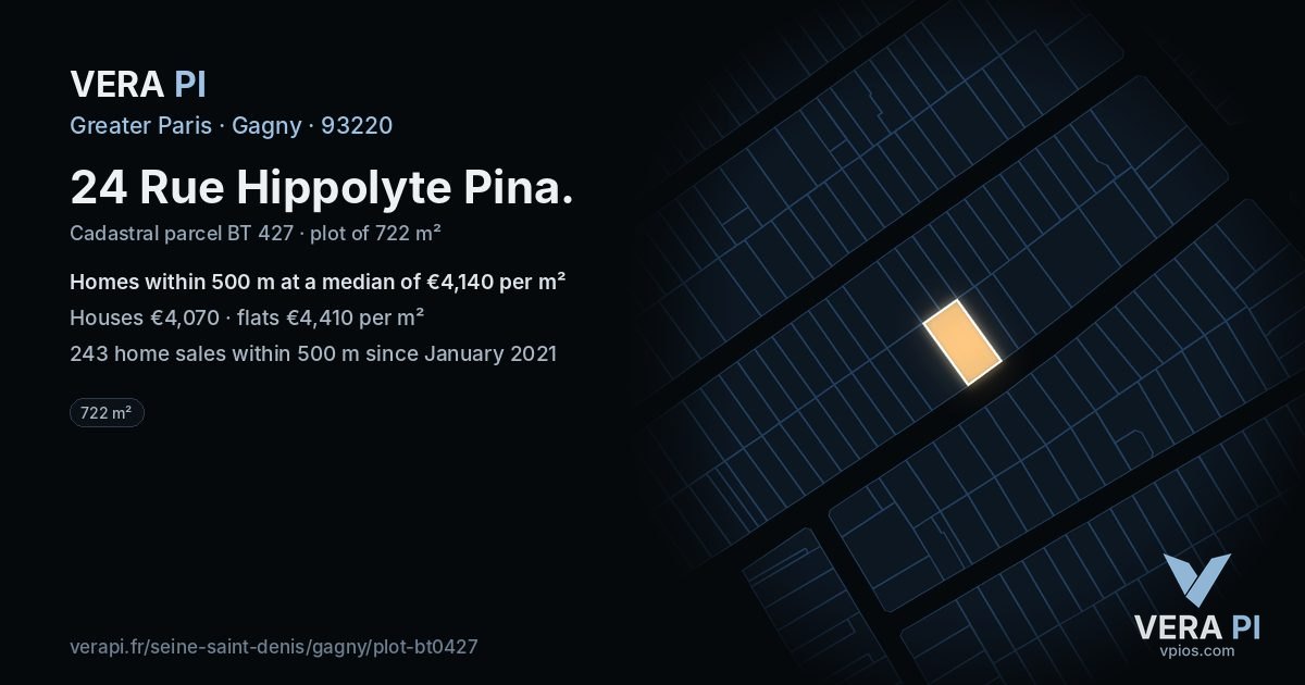 24 Rue Hippolyte Pina, Gagny at night – the plot lit, the parcels around coloured by the prices near them