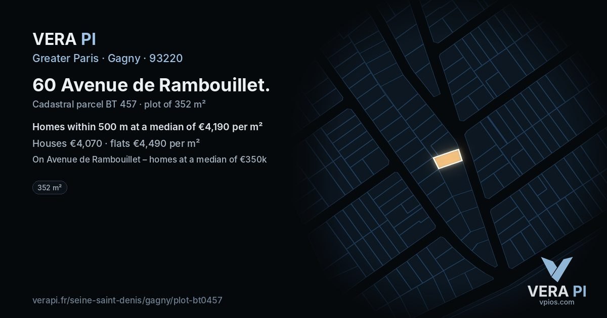 60 Avenue de Rambouillet, Gagny at night – the plot lit, the parcels around coloured by the prices near them