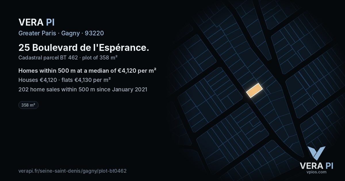 25 Boulevard de l'Espérance, Gagny at night – the plot lit, the parcels around coloured by the prices near them