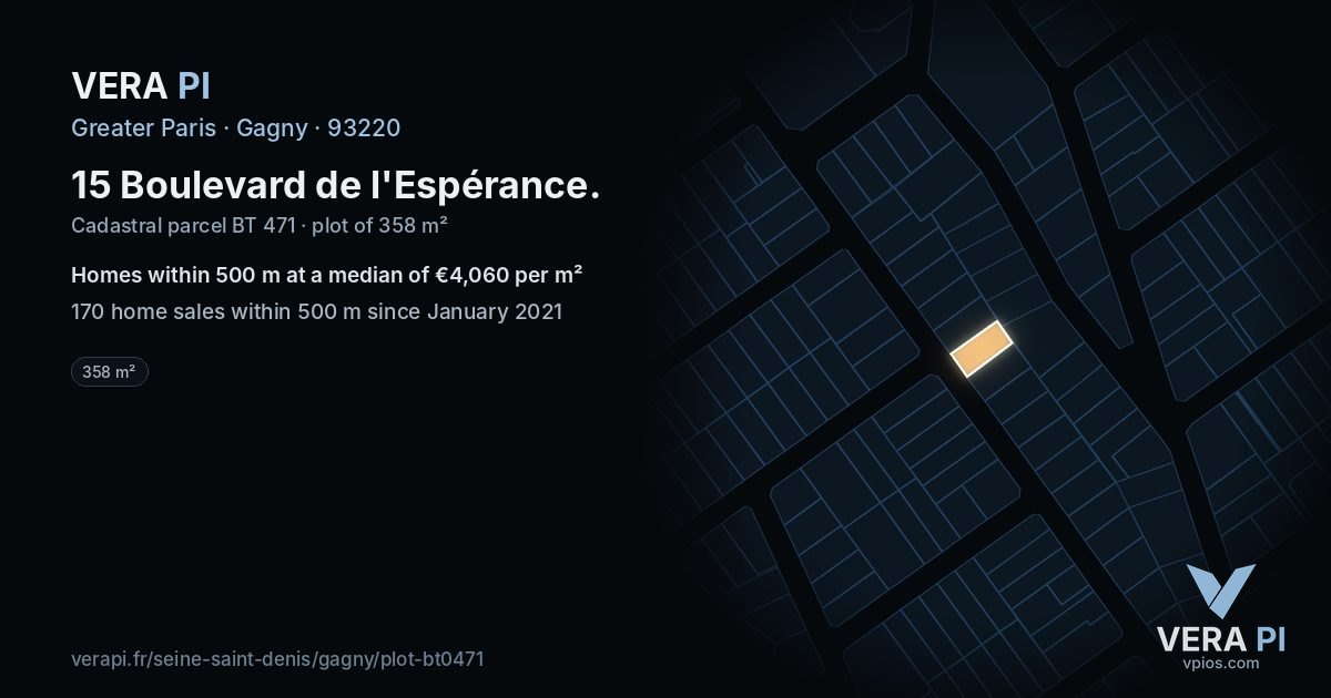 15 Boulevard de l'Espérance, Gagny at night – the plot lit, the parcels around coloured by the prices near them
