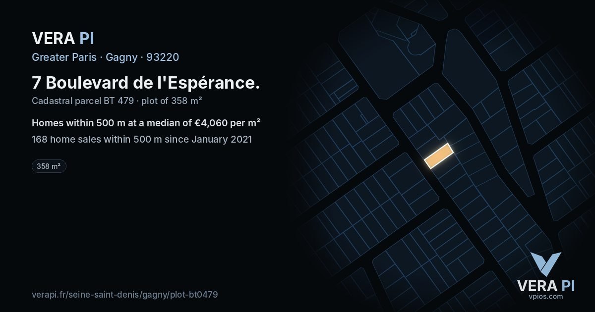 7 Boulevard de l'Espérance, Gagny at night – the plot lit, the parcels around coloured by the prices near them