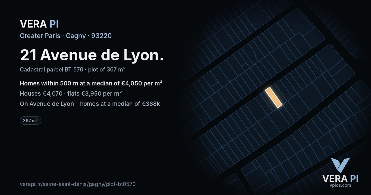 21 Avenue de Lyon, Gagny at night – the plot lit, the parcels around coloured by the prices near them