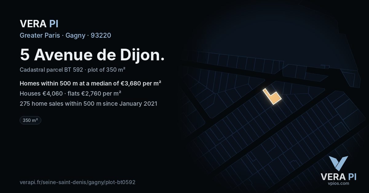 5 Avenue de Dijon, Gagny at night – the plot lit, the parcels around coloured by the prices near them