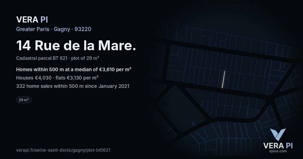 14 Rue de la Mare, Gagny at night – the plot lit, the parcels around coloured by the prices near them