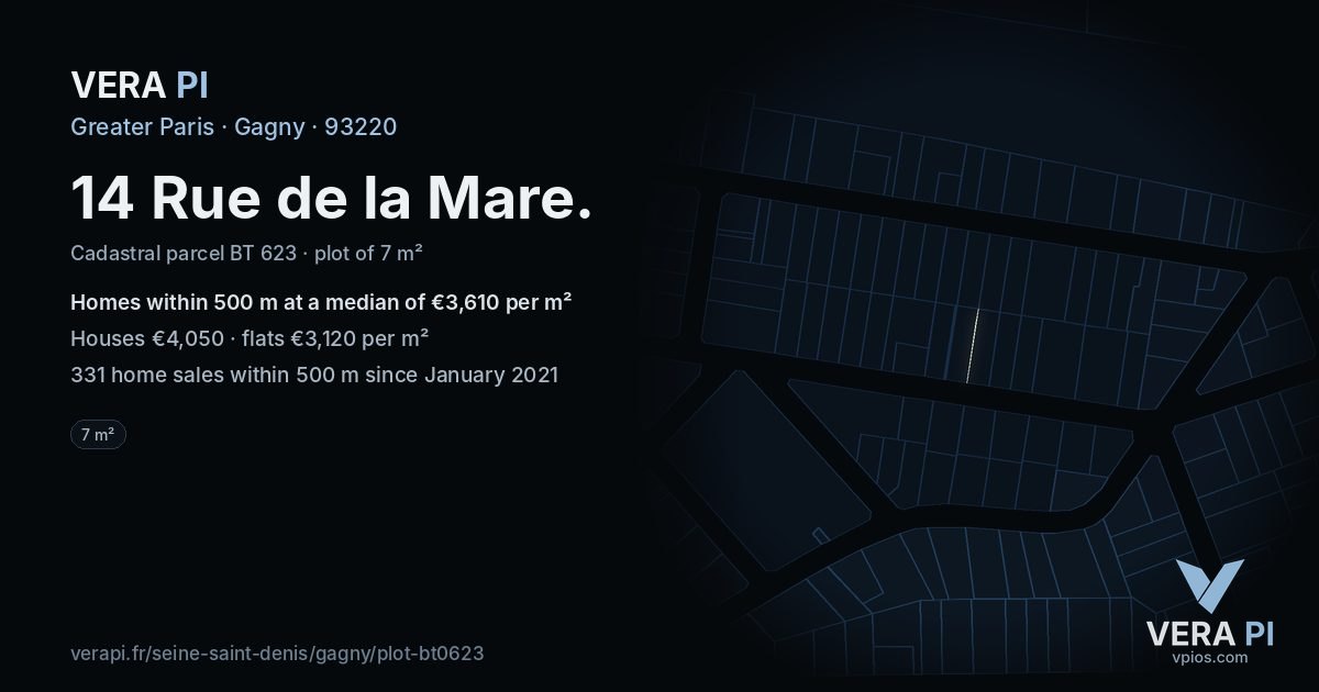 14 Rue de la Mare, Gagny at night – the plot lit, the parcels around coloured by the prices near them