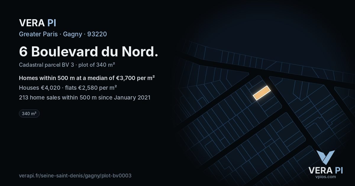 6 Boulevard du Nord, Gagny at night – the plot lit, the parcels around coloured by the prices near them