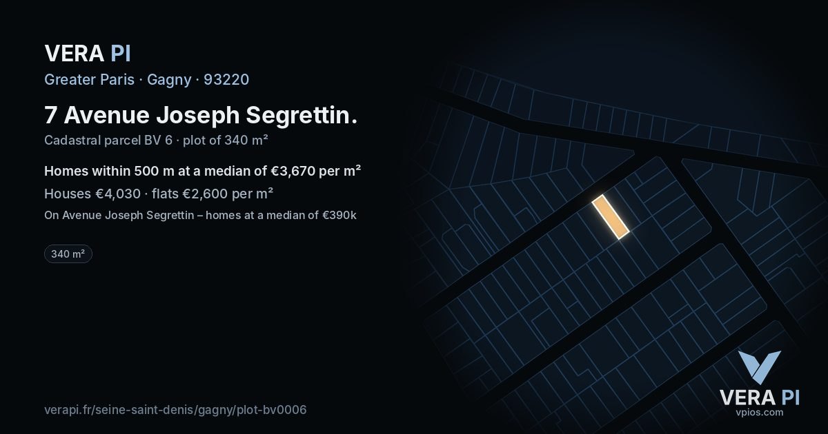 7 Avenue Joseph Segrettin, Gagny at night – the plot lit, the parcels around coloured by the prices near them
