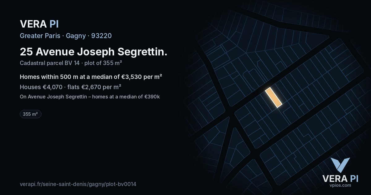 25 Avenue Joseph Segrettin, Gagny at night – the plot lit, the parcels around coloured by the prices near them