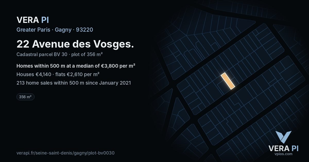 22 Avenue des Vosges, Gagny at night – the plot lit, the parcels around coloured by the prices near them