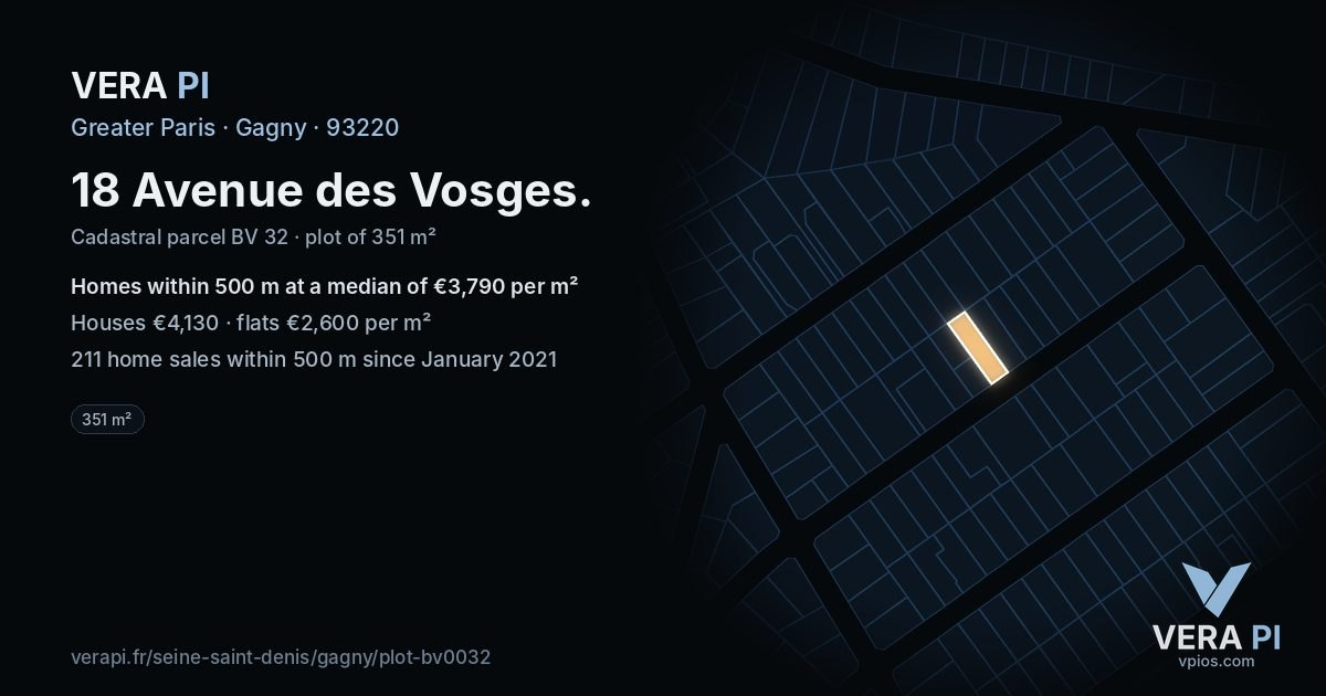 18 Avenue des Vosges, Gagny at night – the plot lit, the parcels around coloured by the prices near them