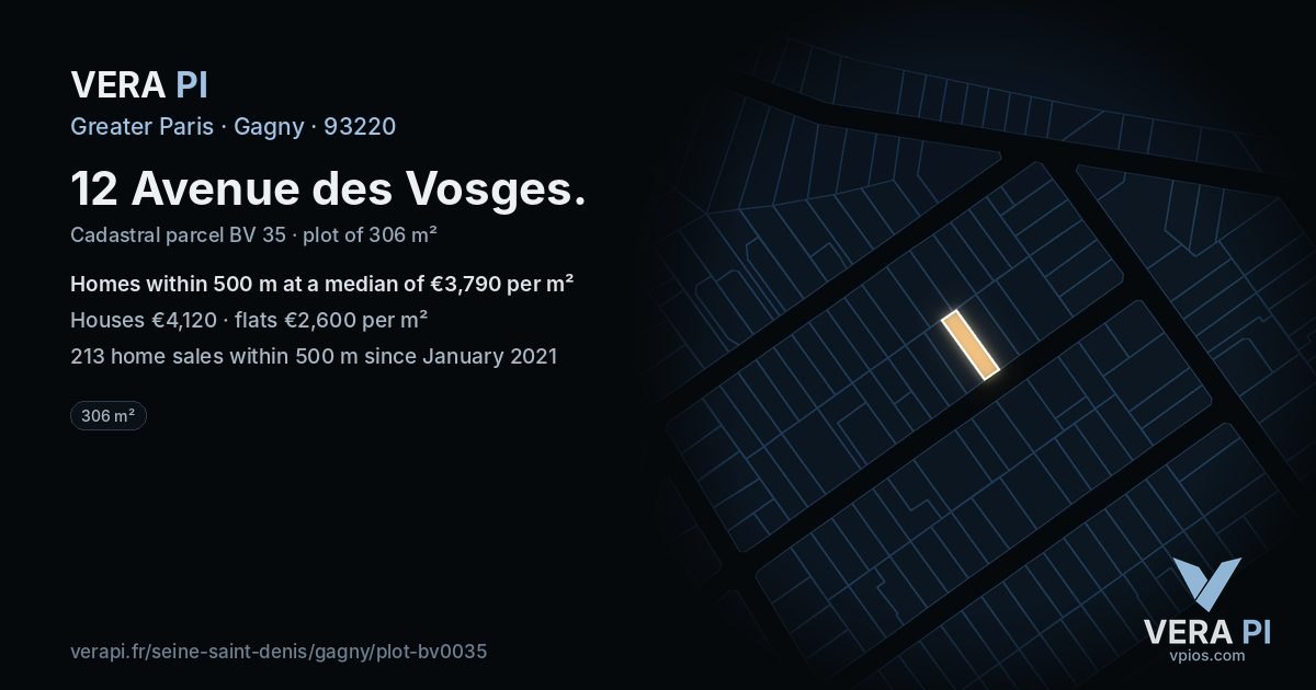 12 Avenue des Vosges, Gagny at night – the plot lit, the parcels around coloured by the prices near them