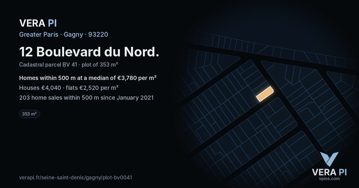 12 Boulevard du Nord, Gagny at night – the plot lit, the parcels around coloured by the prices near them