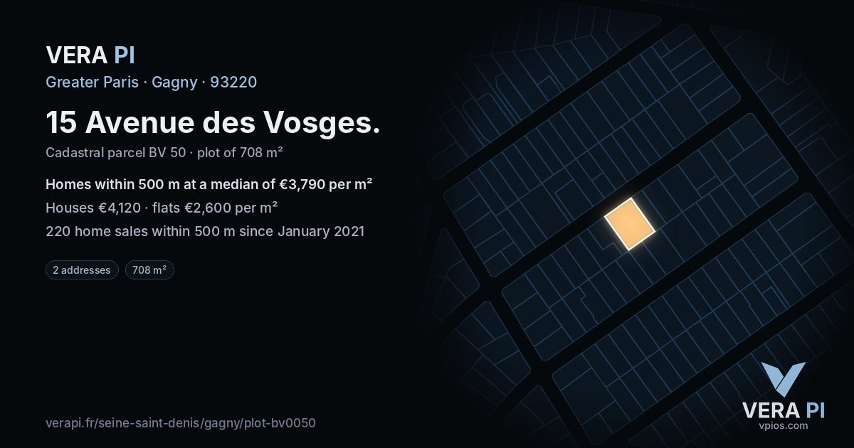 15 Avenue des Vosges, Gagny at night – the plot lit, the parcels around coloured by the prices near them