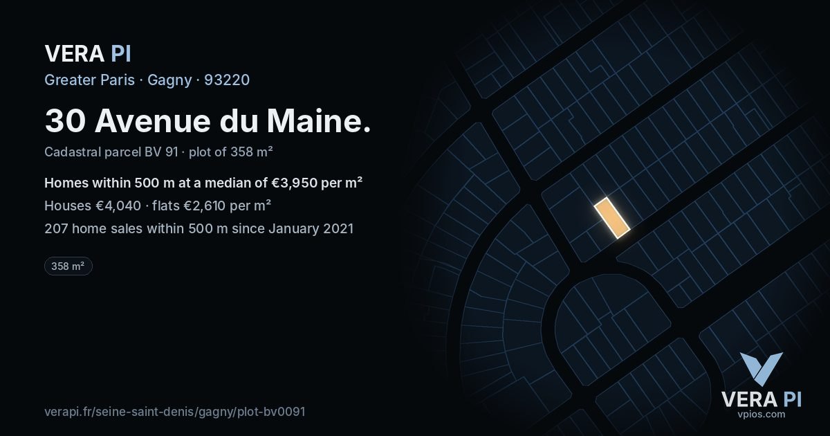 30 Avenue du Maine, Gagny at night – the plot lit, the parcels around coloured by the prices near them