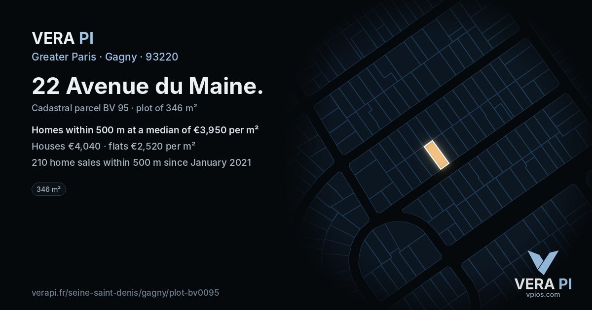 22 Avenue du Maine, Gagny at night – the plot lit, the parcels around coloured by the prices near them