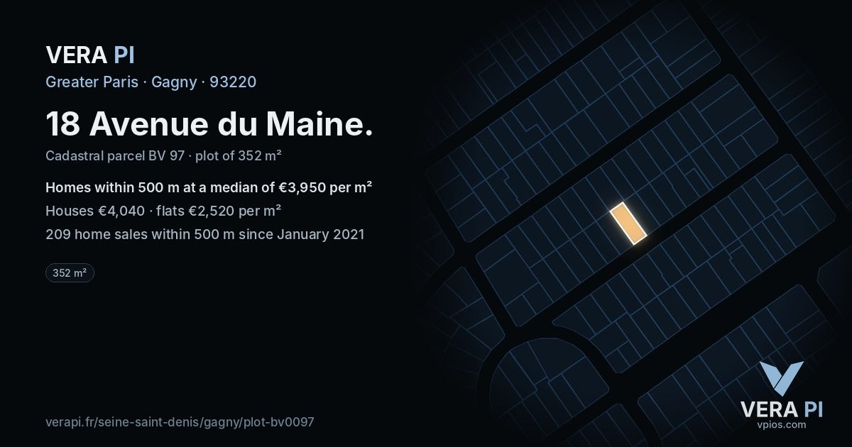 18 Avenue du Maine, Gagny at night – the plot lit, the parcels around coloured by the prices near them