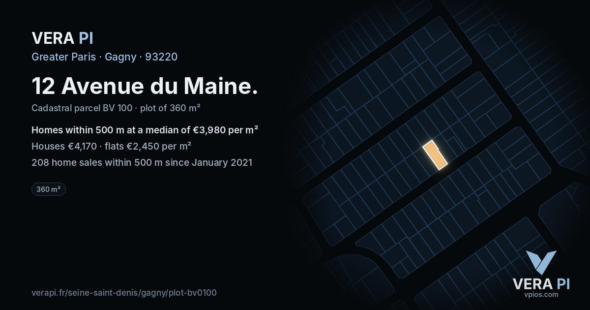 12 Avenue du Maine, Gagny at night – the plot lit, the parcels around coloured by the prices near them