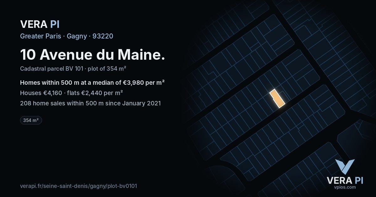 10 Avenue du Maine, Gagny at night – the plot lit, the parcels around coloured by the prices near them