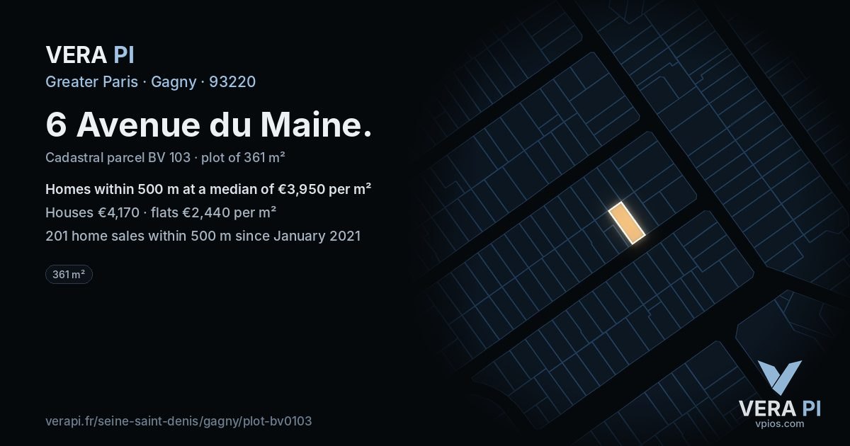 6 Avenue du Maine, Gagny at night – the plot lit, the parcels around coloured by the prices near them