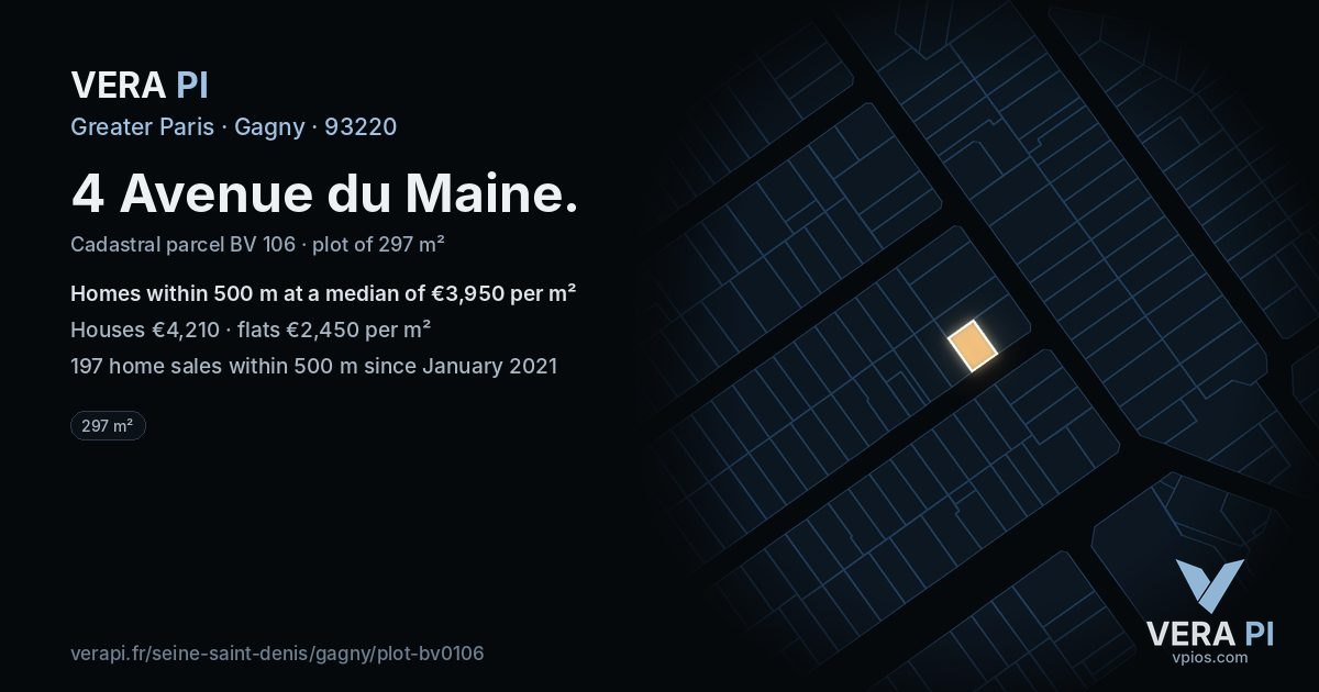 4 Avenue du Maine, Gagny at night – the plot lit, the parcels around coloured by the prices near them