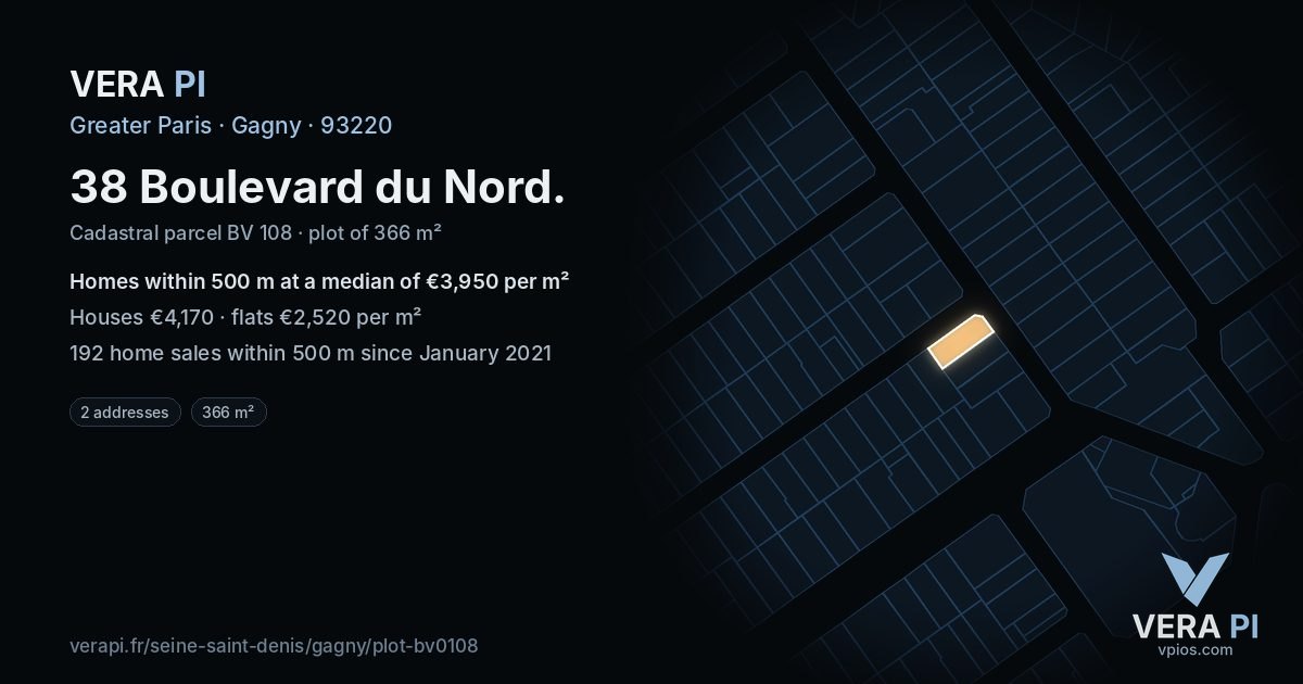 38 Boulevard du Nord, Gagny at night – the plot lit, the parcels around coloured by the prices near them